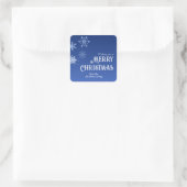 Merry Christmas Blue Modern Snowflake Vierkante Sticker (Tas)
