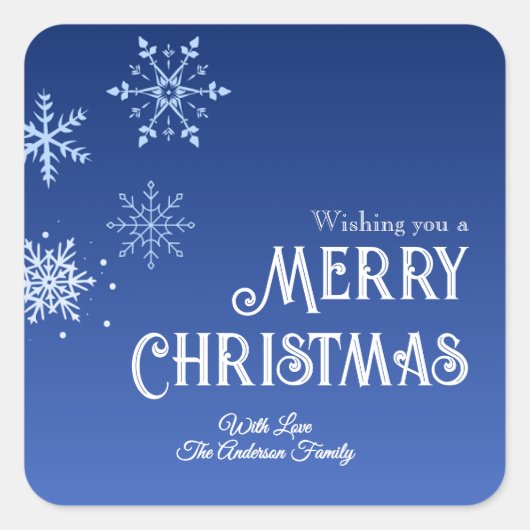 Merry Christmas Blue Modern Snowflake Vierkante Sticker (Voorkant)
