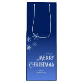 Merry Christmas Blue Modern Snowflake Wijn Cadeautas (Voorkant)