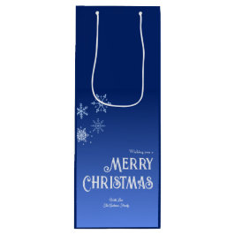 Merry Christmas Blue Modern Snowflake Wijn Cadeautas