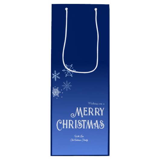 Merry Christmas Blue Modern Snowflake Wijn Cadeautas (Voorkant)
