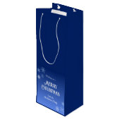 Merry Christmas Blue Modern Snowflake Wijn Cadeautas (Achterkant Gekanteld)