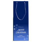 Merry Christmas Blue Modern Snowflake Wijn Cadeautas (Achterkant)