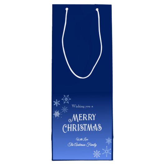 Merry Christmas Blue Modern Snowflake Wijn Cadeautas (Achterkant)