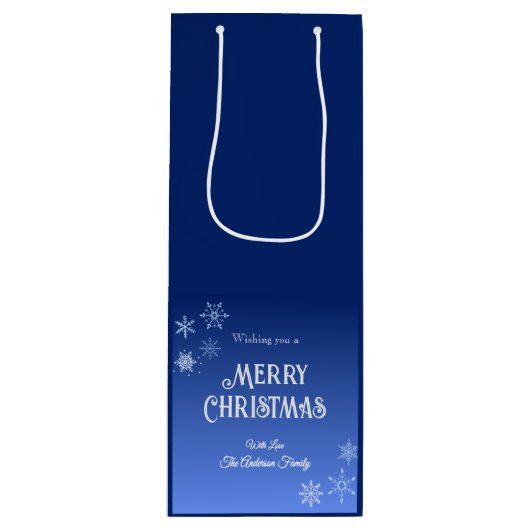 Merry Christmas Blue Modern Snowflake Wijn Cadeautas (Voorkant)