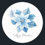 Merry Christmas Blue Poinsettia Gift Label<br><div class="desc">Vrolijk Kerstmis Blauw poinsettia ontwerp</div>