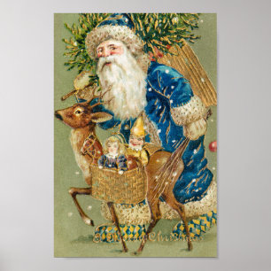  MERRY CHRISTMAS BLUE SANTA CLAUSE POSTER