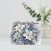 Merry Christmas Blue Silver Poinsettia Briefkaart (Staand voorkant)