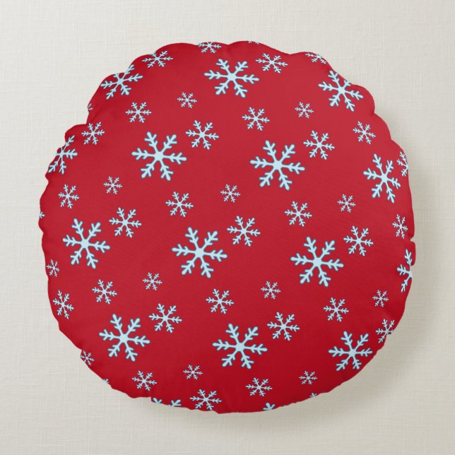 Merry Christmas Blue Snowflake Holiday Winter Rond Kussen (Voorkant)