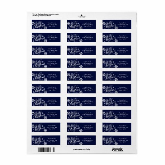 MERRY CHRISTMAS Blue Snowflakes Adresetiketten Etiket (Full Sheet)