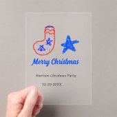 Merry Christmas blue star red stockings name date  Acryl Uitnodigingen (Insitu (Draagbaar))