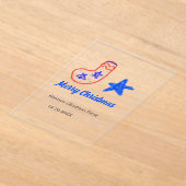 Merry Christmas blue star red stockings name date  Acryl Uitnodigingen (Laagn)