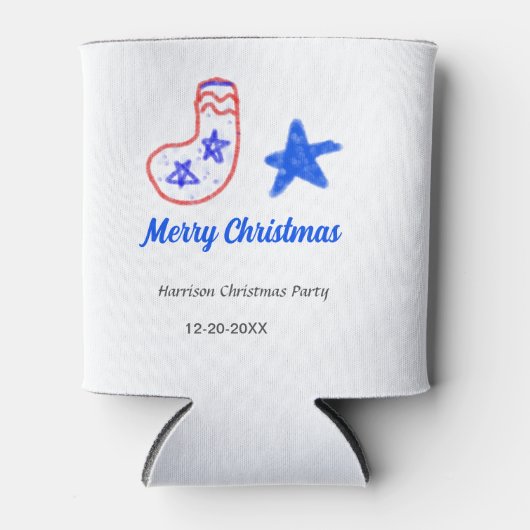 Merry Christmas blue star red stockings name date  Blikjeskoeler (Voorkant)