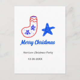 Merry Christmas blue star red stockings name date  Briefkaart