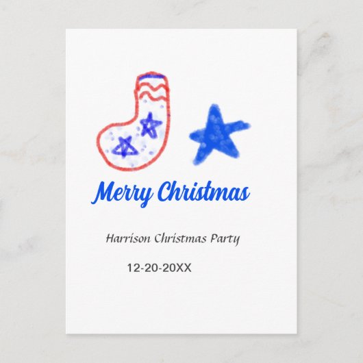 Merry Christmas blue star red stockings name date  Briefkaart (Voorkant)