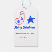 Merry Christmas blue star red stockings name date  Cadeaulabel (Achterkant)