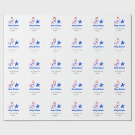 Merry Christmas blue star red stockings name date  Cadeaupapier