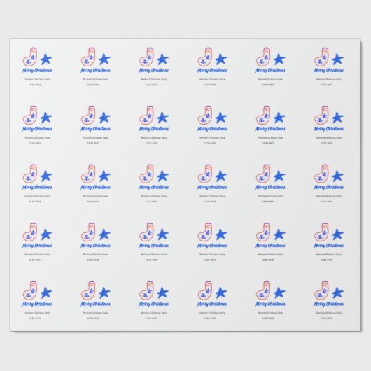 Merry Christmas blue star red stockings name date  Cadeaupapier (Vlak)