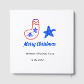 Merry Christmas blue star red stockings name date Gastenboek (Achterkant)