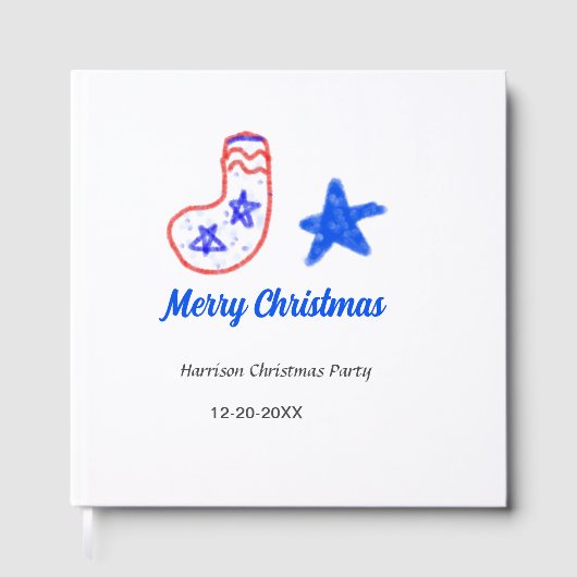 Merry Christmas blue star red stockings name date Gastenboek (Voorkant)