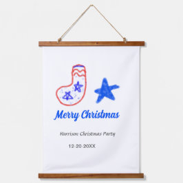 Merry Christmas blue star red stockings name date  Hangend Wandkleed