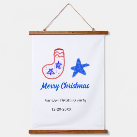 Merry Christmas blue star red stockings name date  Hangend Wandkleed (Voorkant)