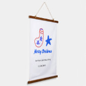 Merry Christmas blue star red stockings name date  Hangend Wandkleed (Gebogen)