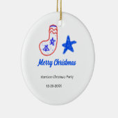 Merry Christmas blue star red stockings name date  Keramisch Ornament (Rechts)