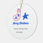 Merry Christmas blue star red stockings name date  Keramisch Ornament (Links)