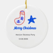 Merry Christmas blue star red stockings name date  Keramisch Ornament (Achterkant)