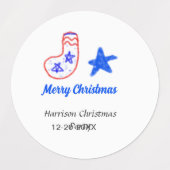 Merry Christmas blue star red stockings name date  Labels (Design 2)