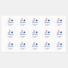 Merry Christmas blue star red stockings name date  Labels