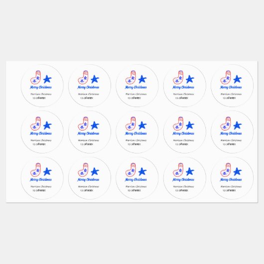 Merry Christmas blue star red stockings name date  Labels (Vel)