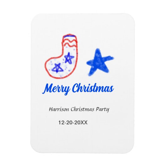 Merry Christmas blue star red stockings name date  Magneet (Verticaal)