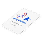 Merry Christmas blue star red stockings name date  Magneet (Linkerzijde)