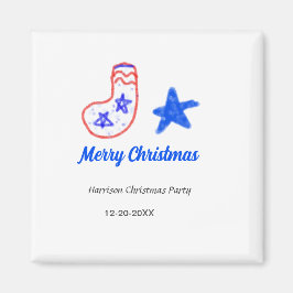 Merry Christmas blue star red stockings name date  Magneet