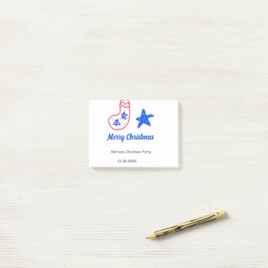 Merry Christmas blue star red stockings name date  Post-it® Notes (Op bureau)
