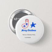 Merry Christmas blue star red stockings name date  Ronde Button 5,7 Cm (Voorkant /achterkant)