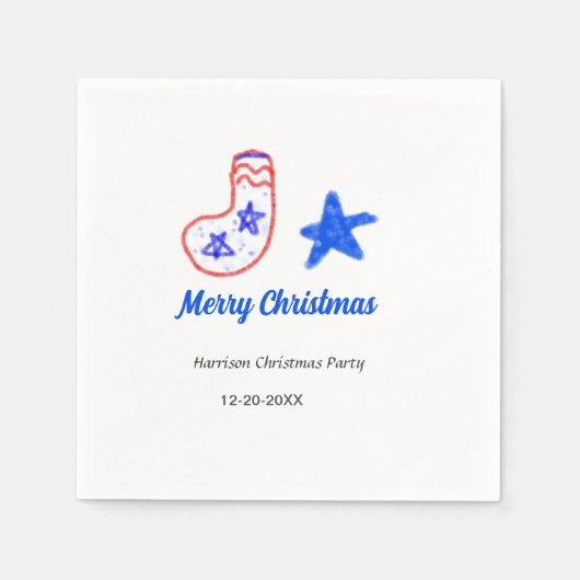 Merry Christmas blue star red stockings name date Servet (Voorkant)