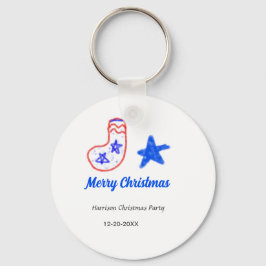 Merry Christmas blue star red stockings name date  Sleutelhanger