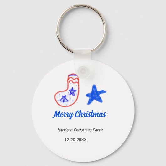 Merry Christmas blue star red stockings name date  Sleutelhanger (Voorkant)