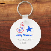 Merry Christmas blue star red stockings name date  Sleutelhanger (Voorkant)