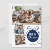 Merry Christmas Blue Tree Ornament 3 foto's Feestdagenkaart (Voorkant)