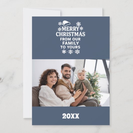 Merry Christmas blue white photo card Feestdagenkaart (Voorkant)