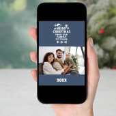 Merry Christmas blue white photo card Feestdagenkaart