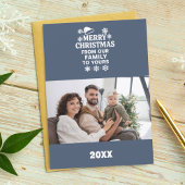 Merry Christmas blue white photo card Feestdagenkaart