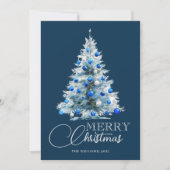 Merry Christmas Blue White Watercolor Tree Feestdagenkaart (Voorkant)