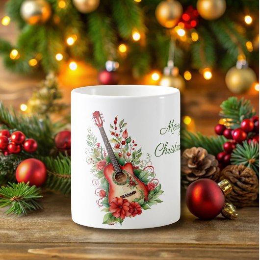 Merry Christmas Boho gitaar en bloemen Mok