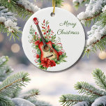 Merry Christmas Boho Guitar and Flowers Ornament<br><div class="desc">Ontdek de perfecte mix van traditie en trends met ons door AI gegenereerde Boho Bliss Guitar & Floral Christmas Ornament. Dompel uw vakantiedoraties onder in een unieke esthetiek met dit ornament, met een op bohemien geïnspireerd ontwerp van een gitaar omringd door levendige bloemen. Het ontwerp weerspiegelt de perfecte harmonie tussen...</div>