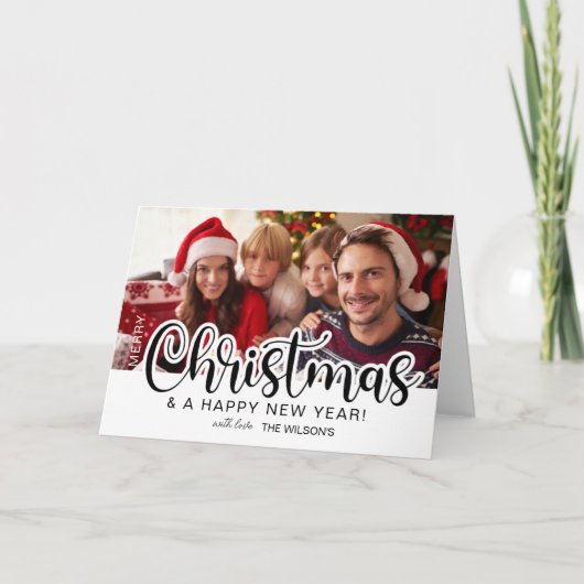 Merry Christmas Bold Script Photo Card Bedankkaart (Voorkant)